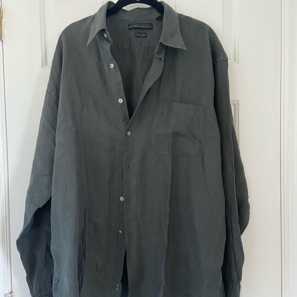 Metropolitan View 100% Black linen button down long sleeve men’s shirt